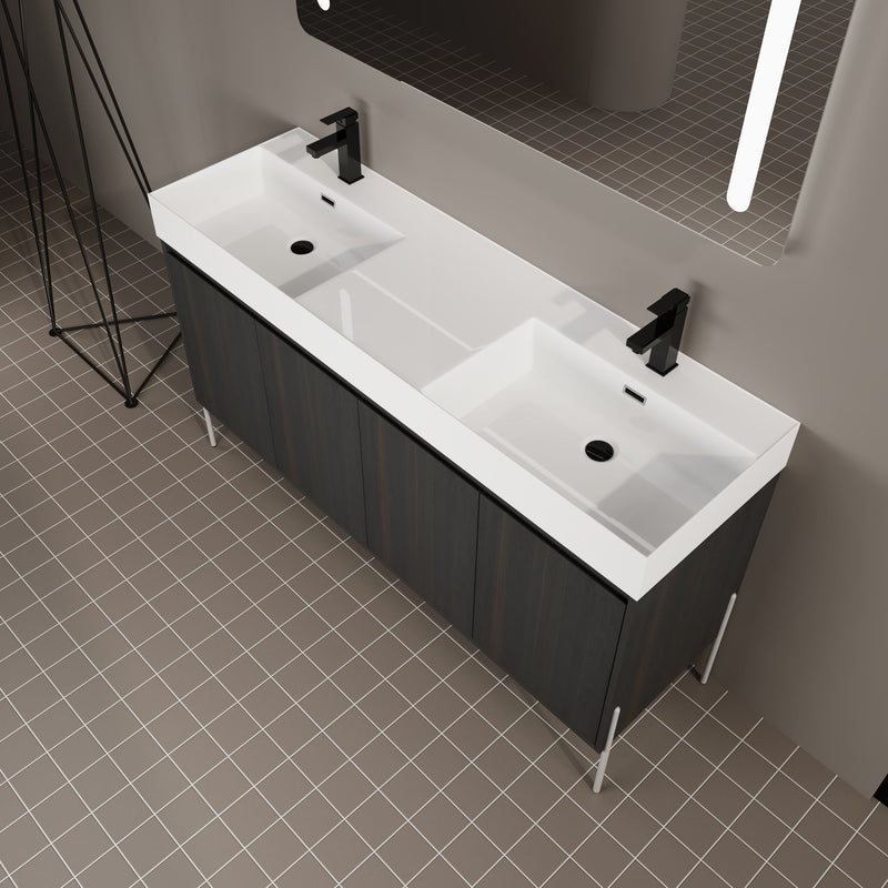 Freestanding Bathroom Vanity With Resin Sink And Storage Cabinet