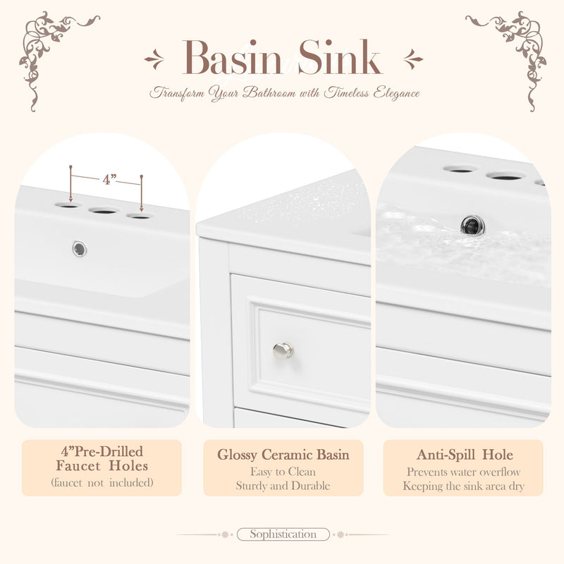 Bathroom Vanity With Medicine Cabinet, Storage Cabinet With 4 Drawers, Adjustable Shelf Mirror