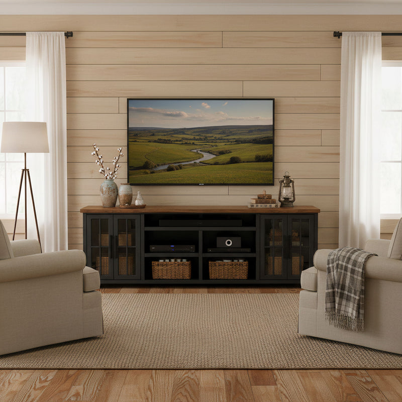 Essex - TV Stand Console For TVs Up To 100" - Black / Whiskey