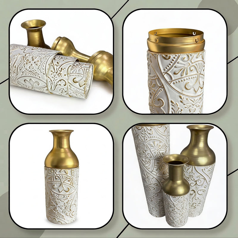 Floor Vases, Tall Home Decor Vases (Set of 3) - White / Gold