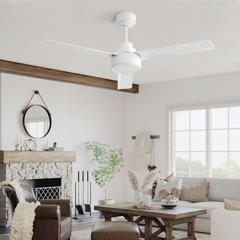 52" Ceiling Fan With Remote Control, 3 Blades, DC Motor, 6 Speed Reversible For Living Room - White