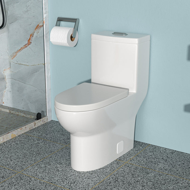 1 Piece Toilet With Dual Flush, Soft Closing Seat - White