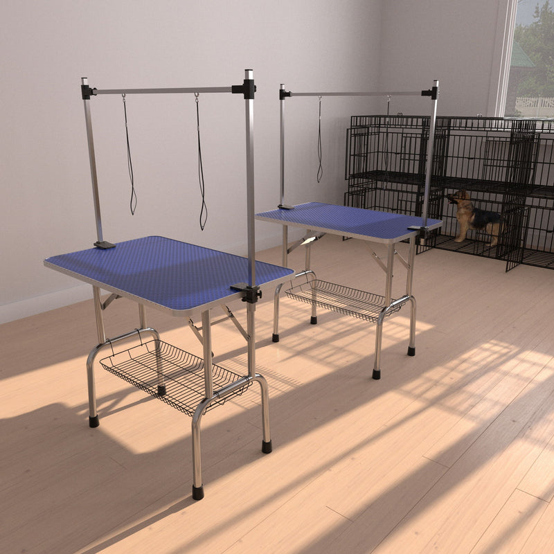 Large Size Grooming Table For Pet Dog And Cat With Adjustable Arm And Clamps Large Heavy Duty Animal Grooming Table - Blue