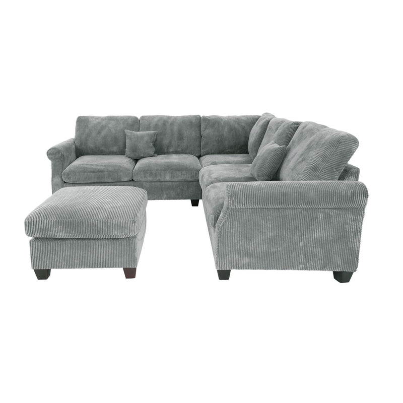 Modern Sectional Set With Corner Wedge, Loveseat, Ottoman & 2 Pillows