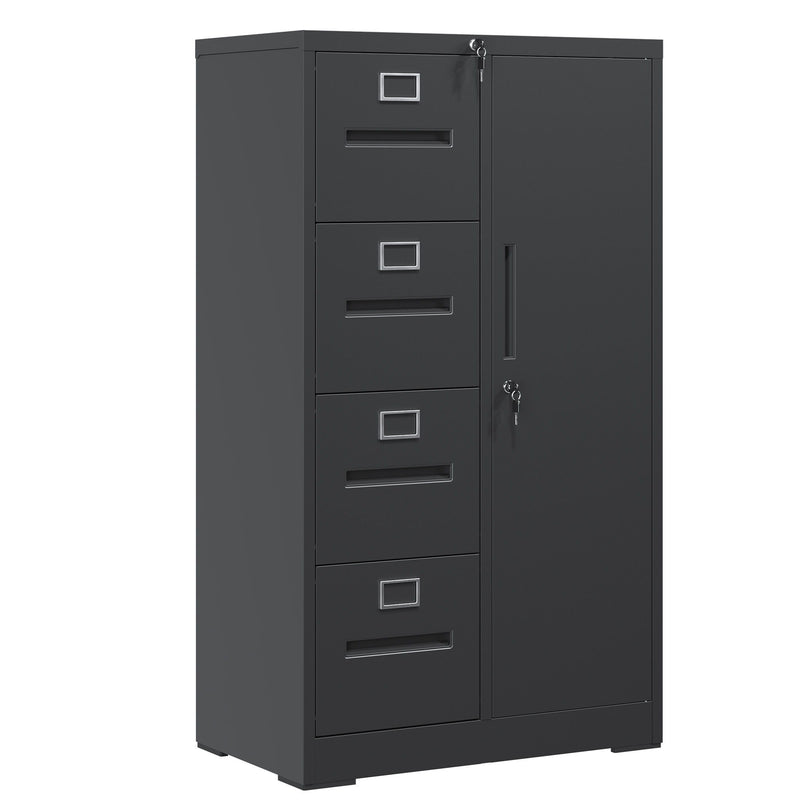 Metal Storage Vertical Filing Cabinet With Lock, 4 Drawers, 1 Door, Steel Construction, School / Office Use