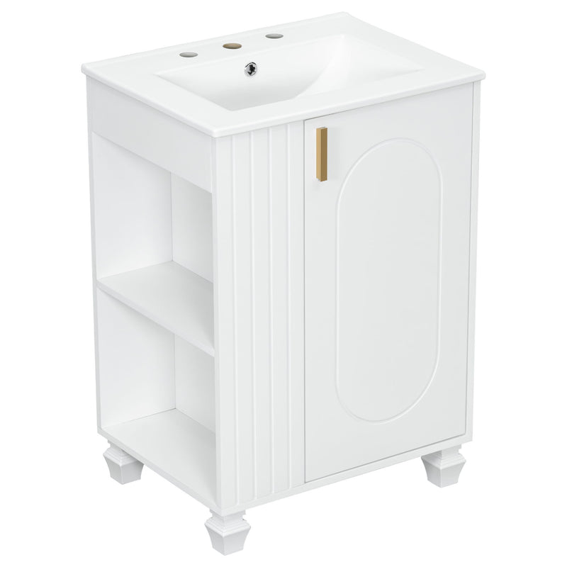 Classic Retro Bathroom Vanity With Sink, Door Shelf, Side Open Storage Frame