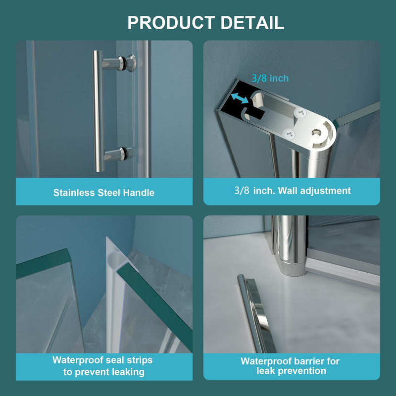 Fold Frameless Shower Door With Tempered Glass