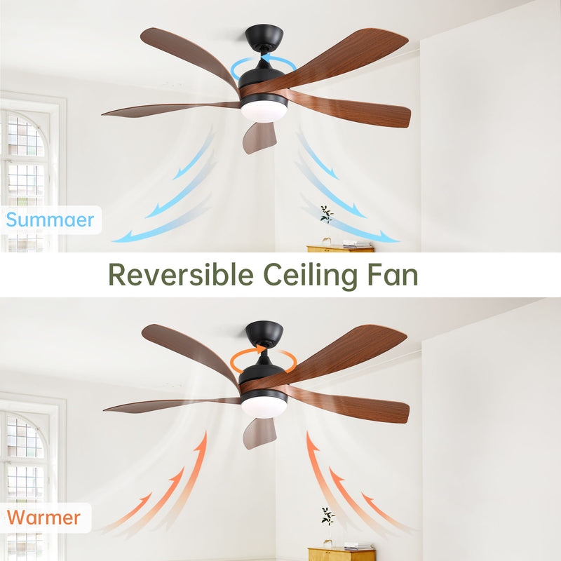 52" Indoor Ceiling Fan With 3 Color Dimmable LED Light Blades, Reversible DC Motor, Remote Control
