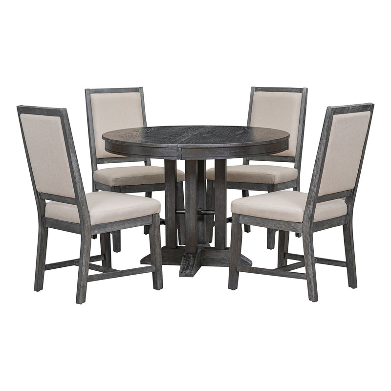 Dining Set & Extendable Round Table And 4 Upholstered Chairs
