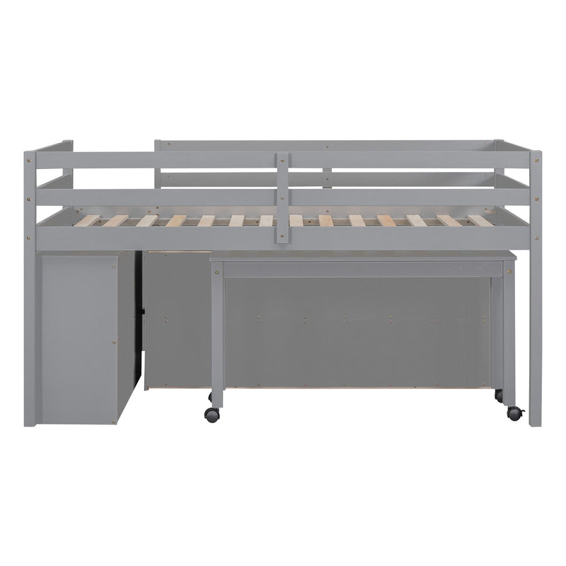 Loft Bed With Retractable Writing Desk And 4 Drawers, With Lateral Portable Desk And Shelves