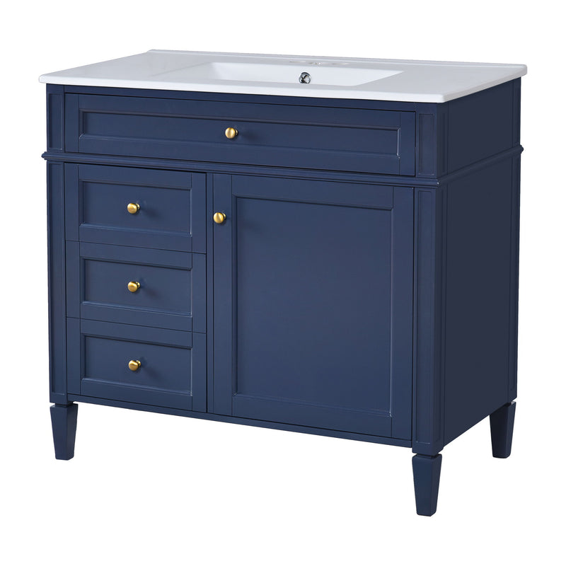 Bathroom Vanity With Mirror Cabinet, Single Sink With 2 Soft Closing Doors And 4 Drawers