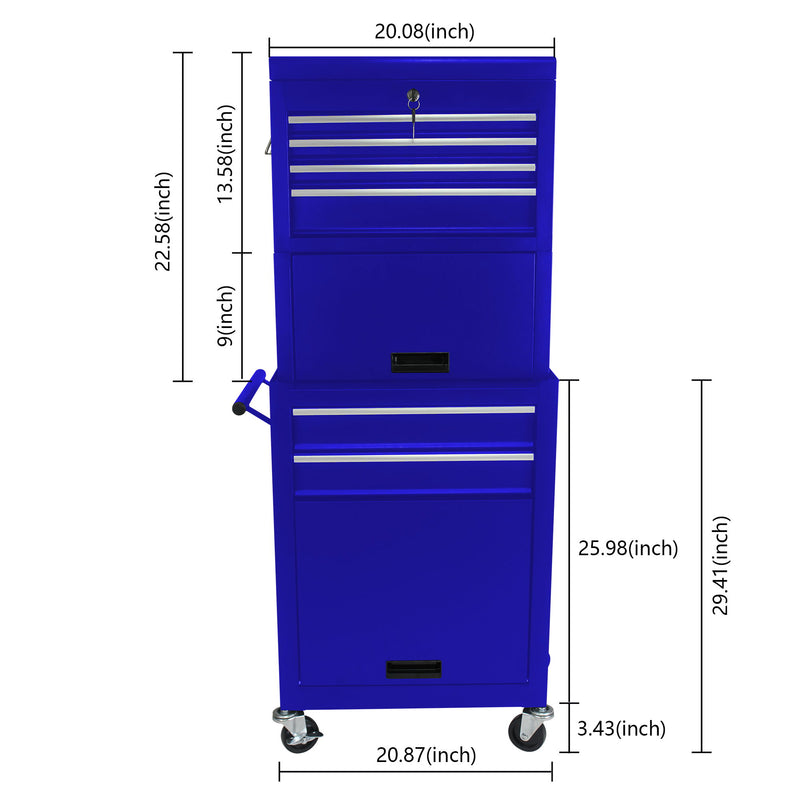 6 Drawer Lockable Tool Cabinet On Wheels, Steel Rolling Tool Chest With Detachable Toolbox