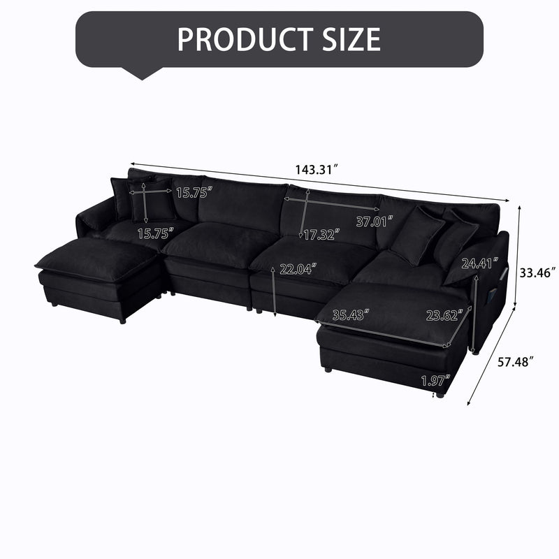 Modern Comfy Deep Seat Modular Sectional Sofa Cloud Couch With Ottoman