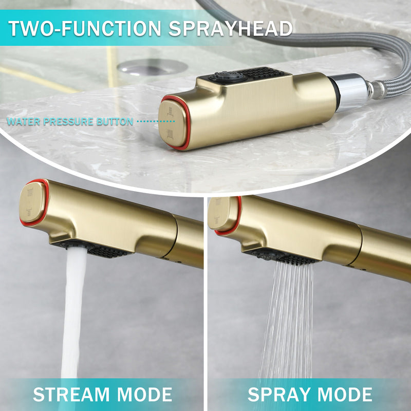 Pull Down Vessel Faucet With Lift Spout & Dual Spray Modes