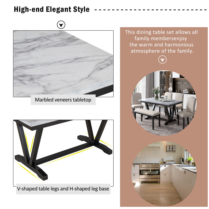 6 Piece Dining Set With V - Legs - White