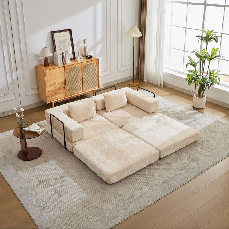 Convertible Floor Sofa Bed With Pillow Back Support Armrest