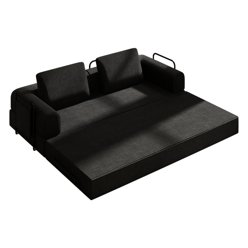 Convertible Sleeper Sofa Bed With Cylindrical Pillow, Fixed Shape Frame