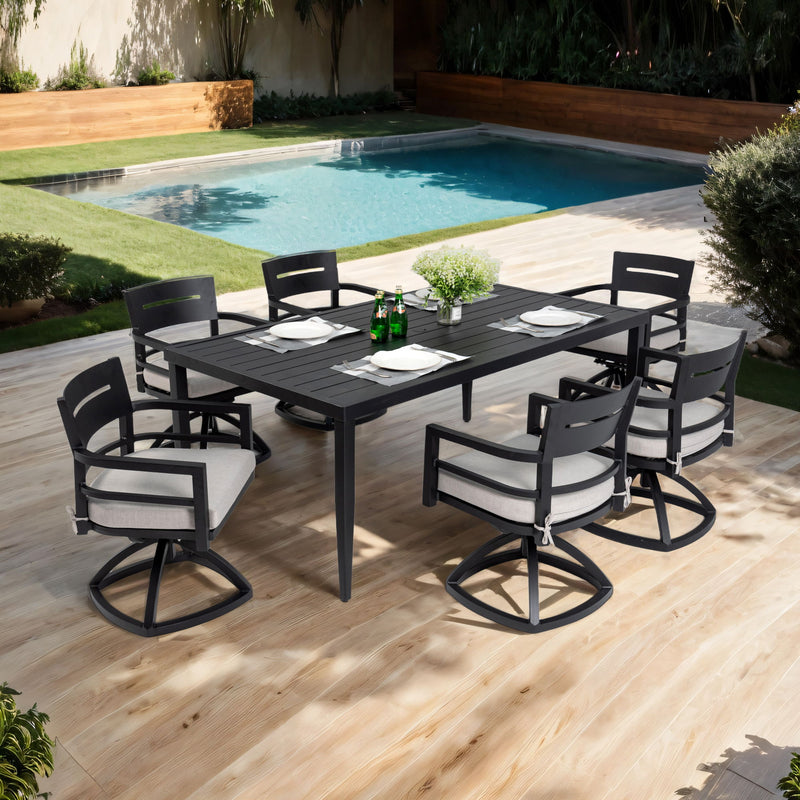 Outdoor Modern Dining Set, Chairs Sunbrella Cushioned And Dining Table With Umbrella Hole