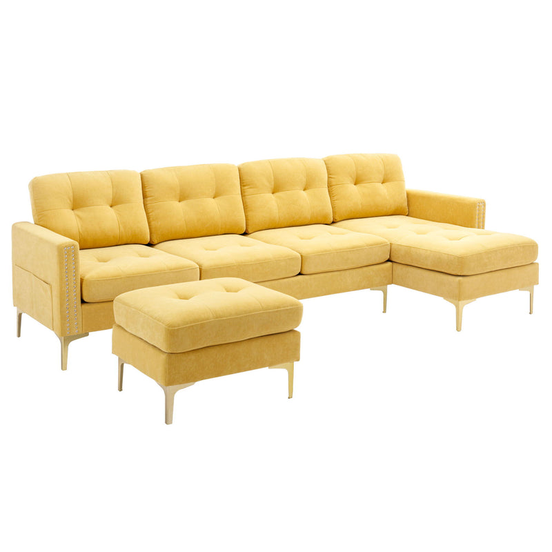 Modern L - Shape Convertible Sectional Sofa With Movable Ottoman