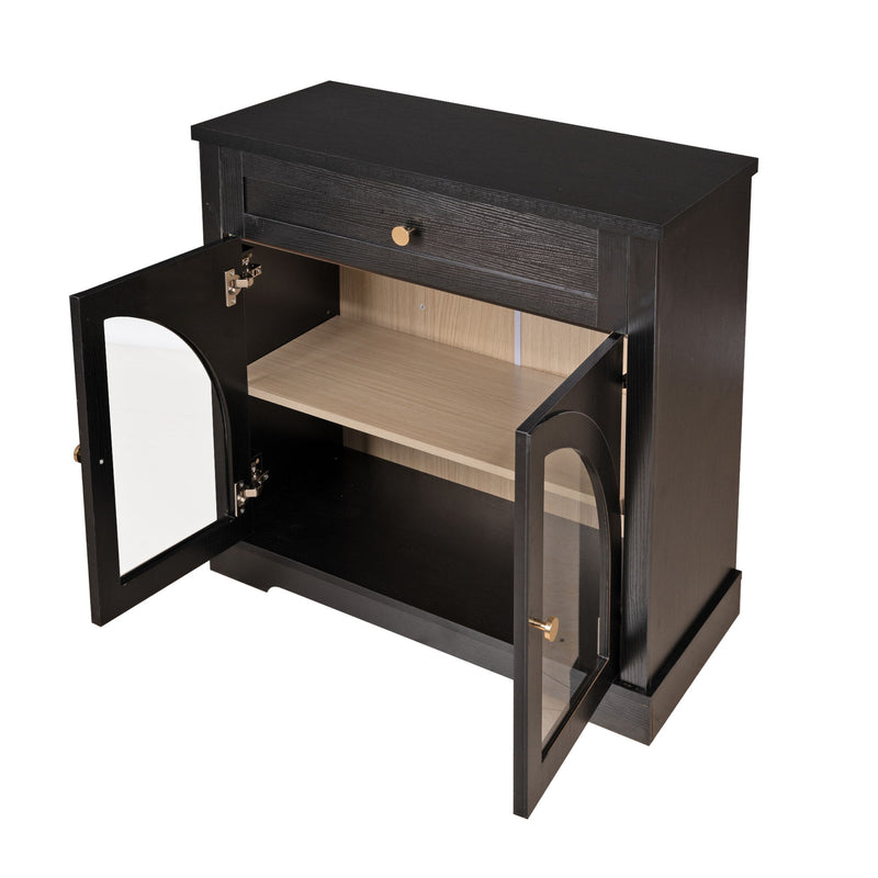 Sideboard Cabinet With 1 Drawer And 2 Arched Doors With Adjustable Shelves For Entryway - Black