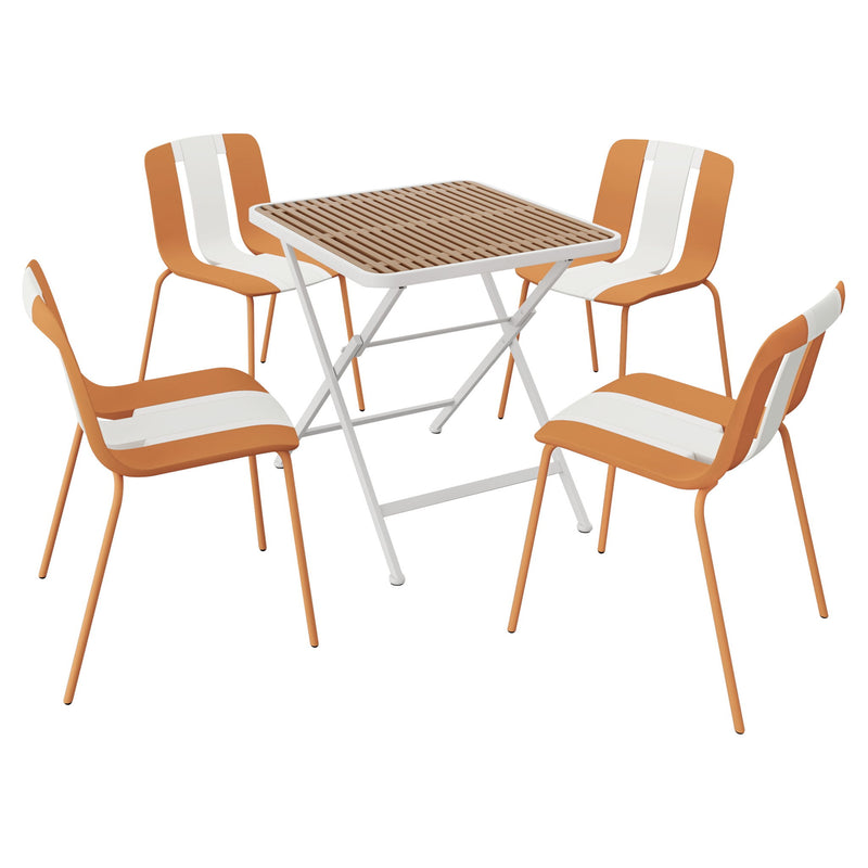 4 Piece Set Of Modern Striped Single Chairs With Folding Square Table
