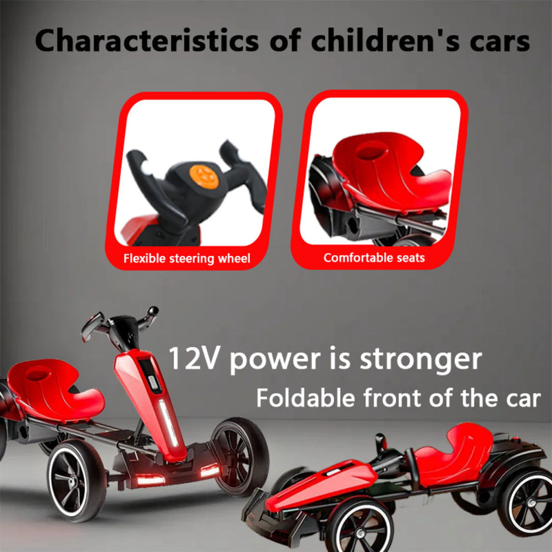 Electric Kids Pedal Go Kart With Adjustable Seat, Foldable Design
