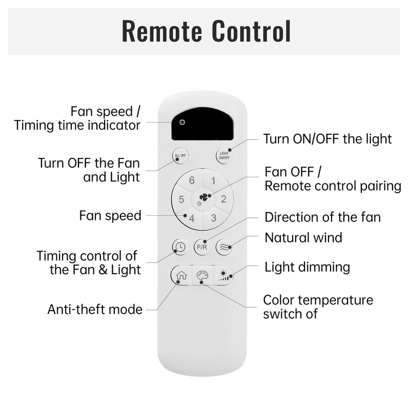 Ceiling Fan With Light 22W 3 Color Dimmable LED Memory Function Ultra Quiet Reversible DC Motor 1H 4H 8H Timer - Matte White