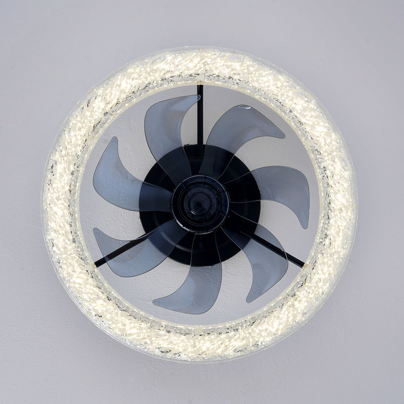 LED Light Source And Remote Control, 3000 - 6500K Dimmable Flush Mount LED Fan Light, 6 Speeds, Quiet DC Motor For Living Room - Matte Black