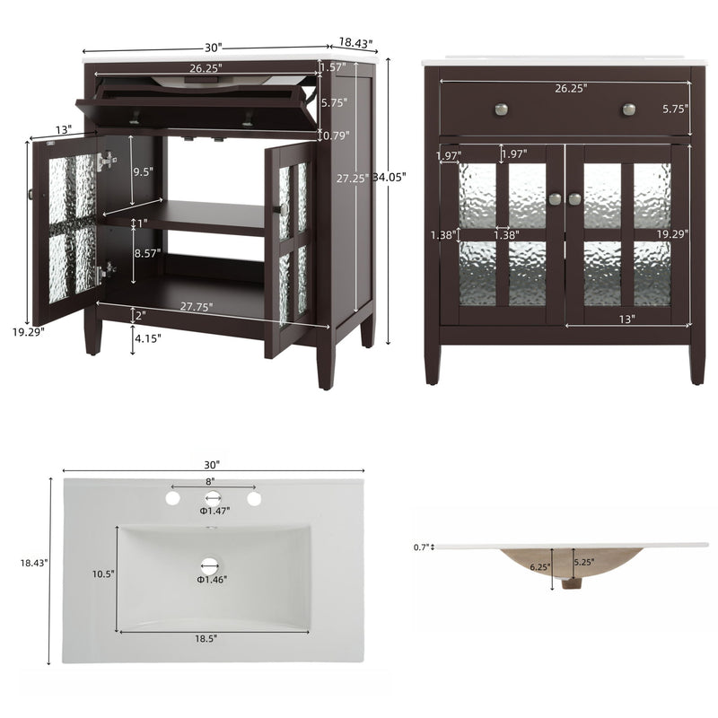 Bathroom Vanity With Ceramic Sink, Adjustable Shelf & Tip Out Tray