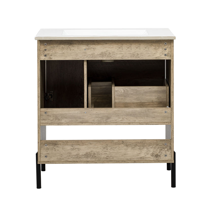 Bathroom Vanity Cabinet With Sink, Sliding Drawer, Soft Closing Door, Open Shelf - Natural Wood