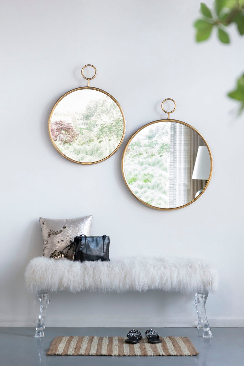 Circle Wall Mirror With Iron Frame, Accent Mirror For Living Room