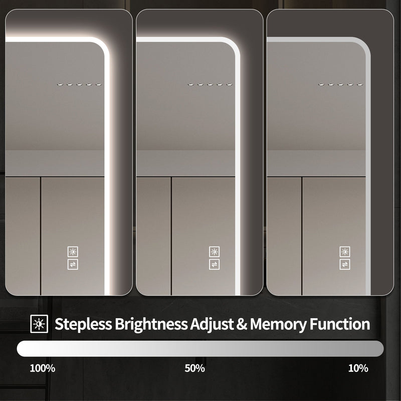 LED Full Length Mirror With Lights, Wall Mounted Full Body Mirror, Dimmable 3 Color Lighting, Anti Fog, Shatter Proof, Memory Function - Clear