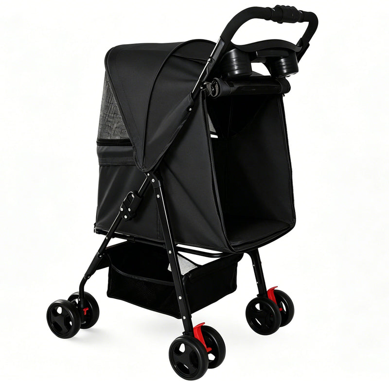 Foldable Pet Stroller For Small Dogs And Cats With Multi Functional Tray