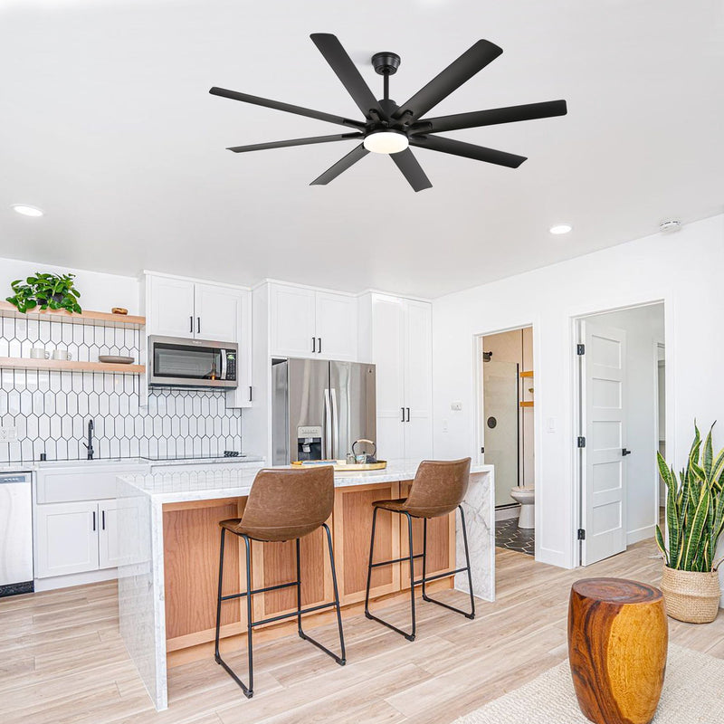 66" Ceiling Fan With Dimmable LED Light, 8 Blades, Smart Remote Control, Reversible DC Motor, For Home Office - Matte Black