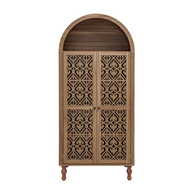 Tall Kitchen Pantry Cabinet With Hollow Carved Doors Adjustable Shelves Versatile Storage Cabinet For Kitchen - Walnut