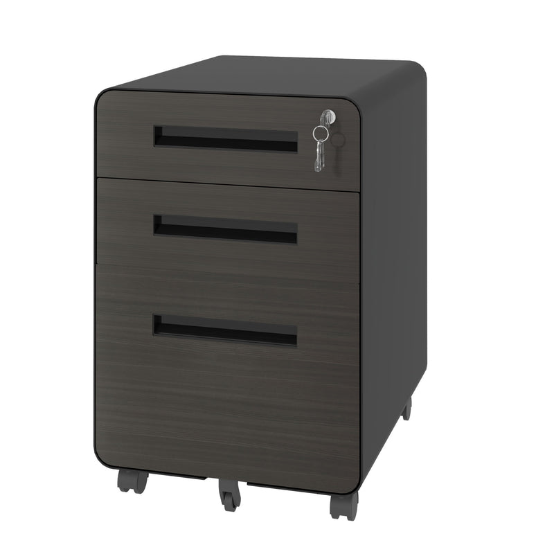 3-Drawer Mobile File Cabinet With Lock, On Casters, Holds A4/Letter Files