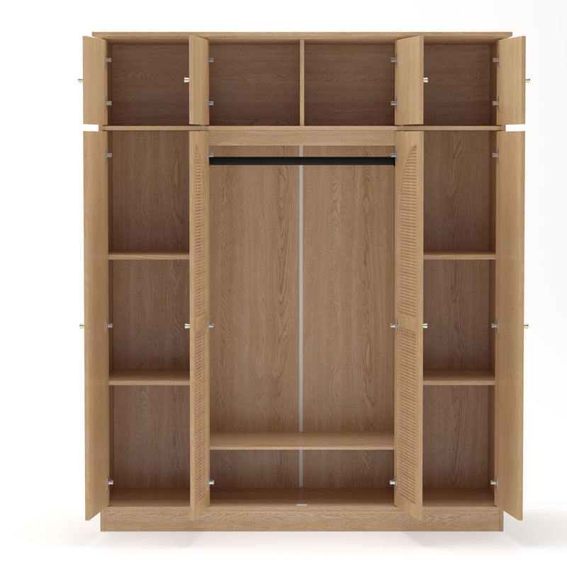 8 Door Armoire Wardrobe With Adjustable Shelves And Hanging Rod