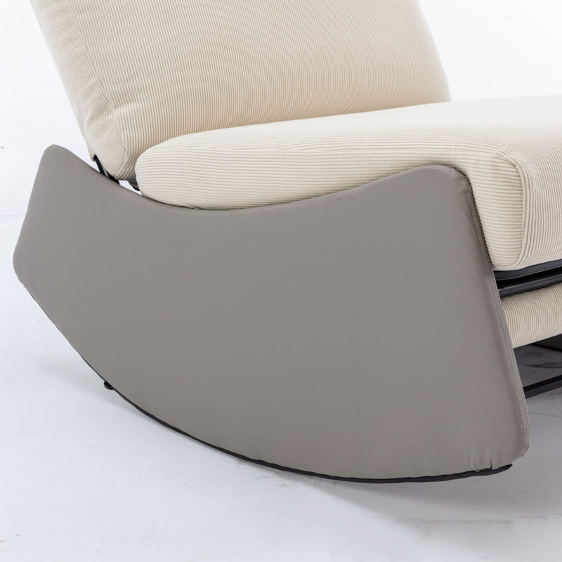 Modern Rocking Chair Recliner, Comfy Rocker Nursery Chair With Footrest, Accent Reading Chair, Upholstered Lounge Chair For Relaxing, Resting, Soft Padded Rocker For Indoor Living Room Bedroom - Gray / Beige