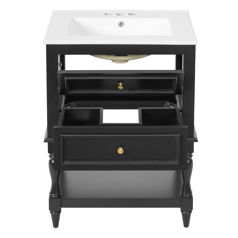 Bathroom Vanity With Sink, 2 Drawers Storage Cabinet, Open Shelf