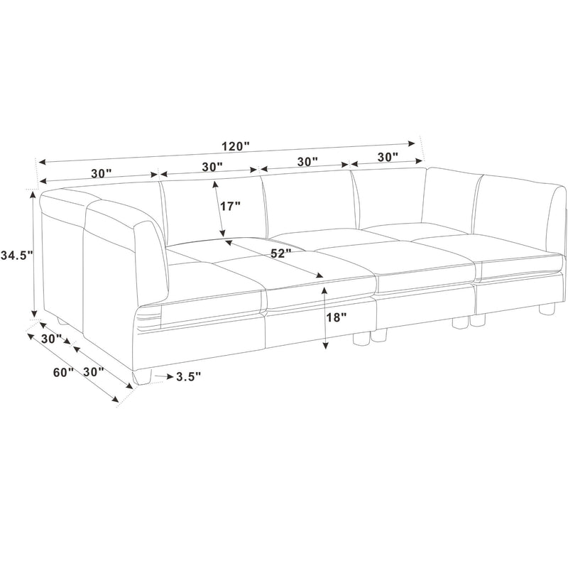 Modular Sectional, Customizable Layout, Removable Cushions - Brown