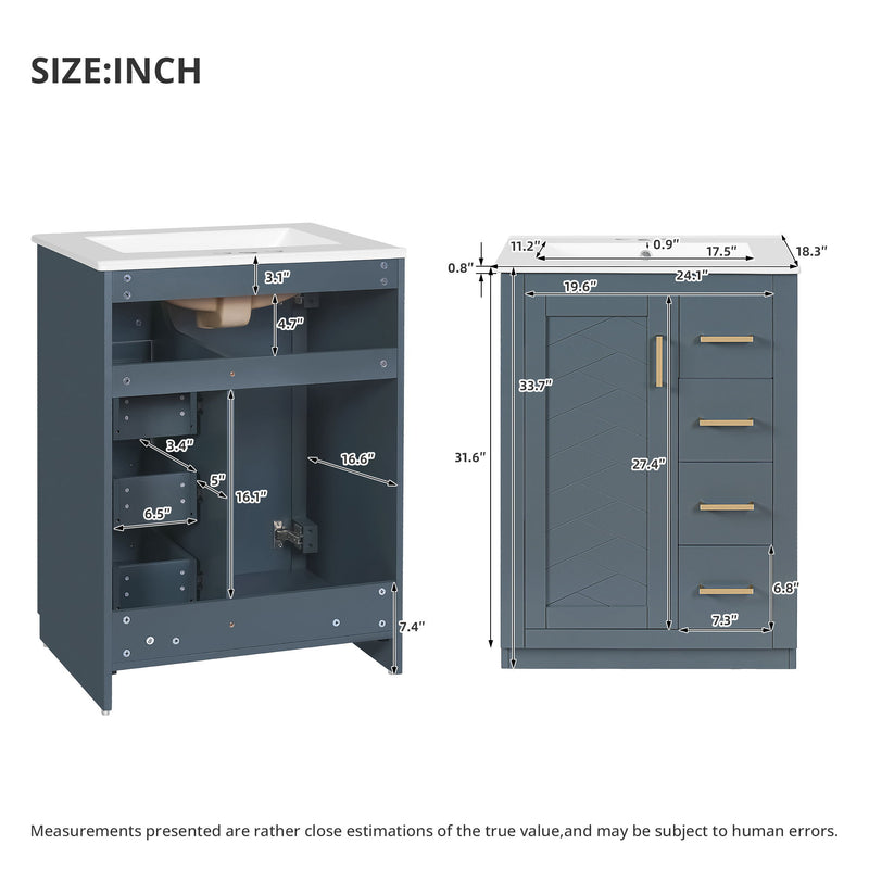 Modern Bathroom Vanity With 1 Door And 3 Drawers