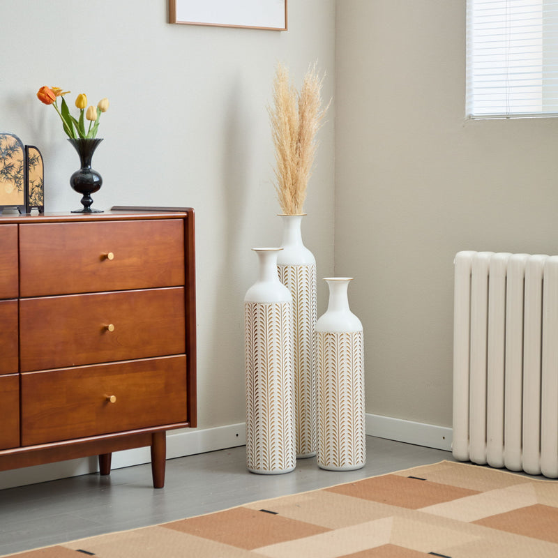 Floor Metal Vase Modern Style Decoration Home Metal Vase 3 Piece Set Gorgeous Home Decoration Large Glazed Metal Vase - Gold / White