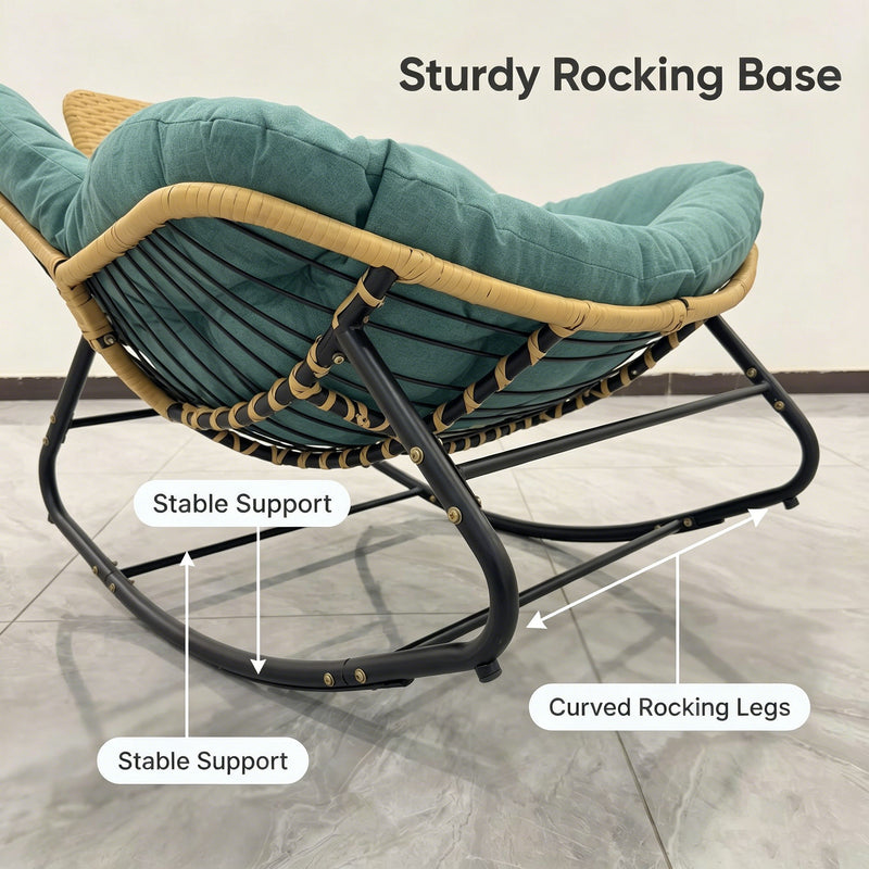 Oversized Papasan Rocking Chair Outdoor With Thick Cushion