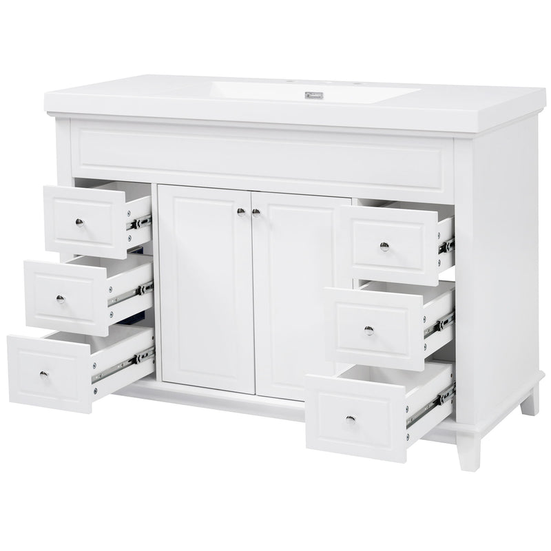 Bathroom Vanity With Sink, 6 Soft Close Drawers & Double Doors - White