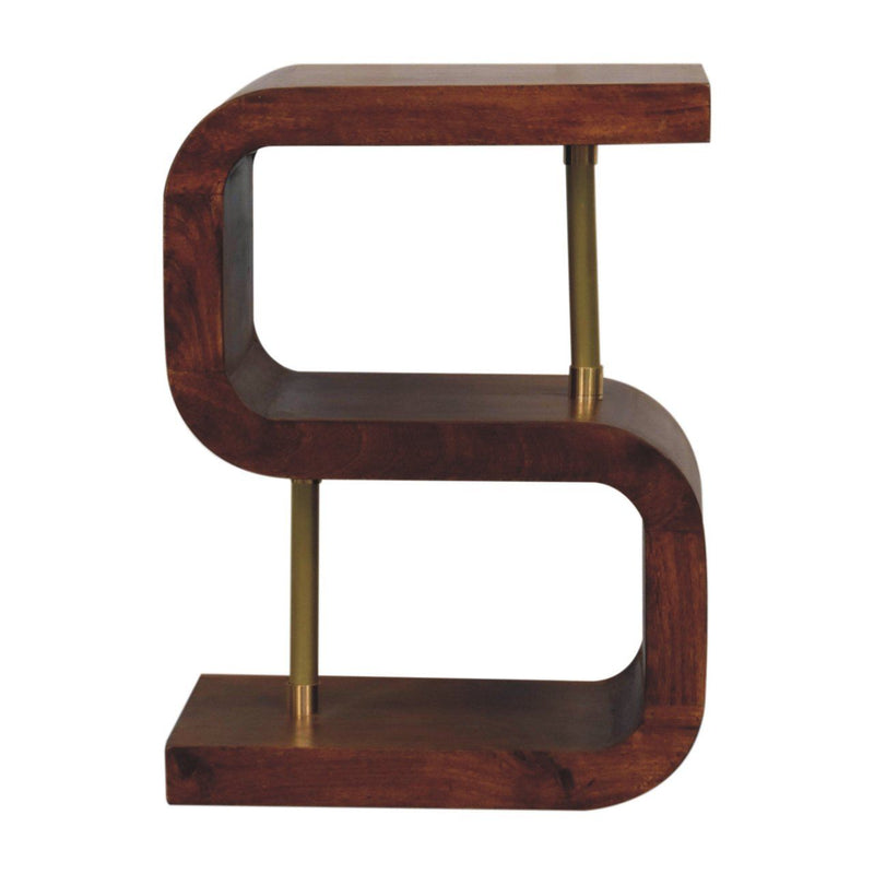 S Curve Brass Bedside Table - Dark Brown