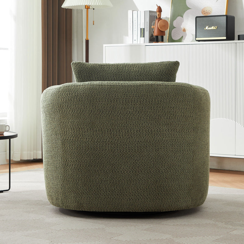 360° Swivel Barrel Sofa Chair With Throw Pillow, Upholstered Accent Chair