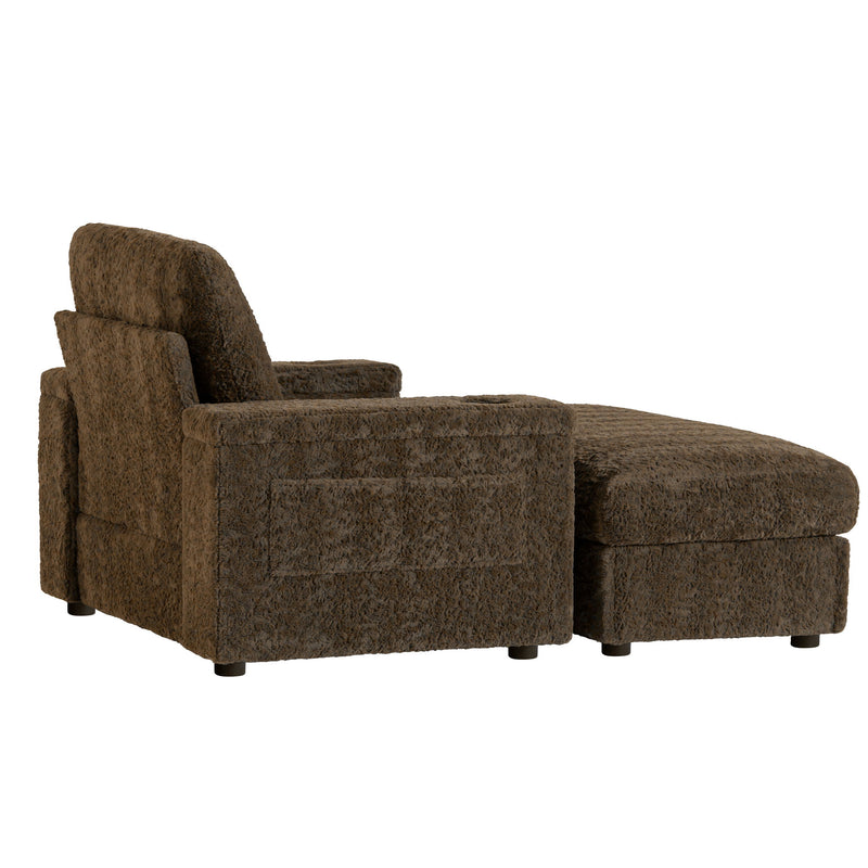 Oversized Chaise Lounge Indoor Rabbit Fur Sofa Bed With Storage Ottoman And Armrests Cup Holders With Deep Seat