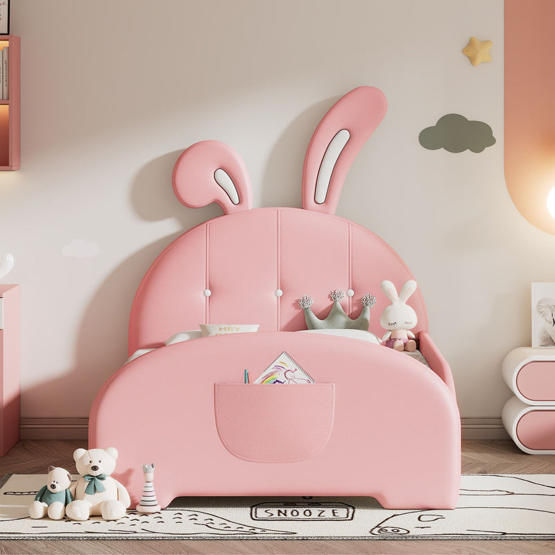 Upholstered Rabbit-Shape Princess Bed With Headboard And Footboard