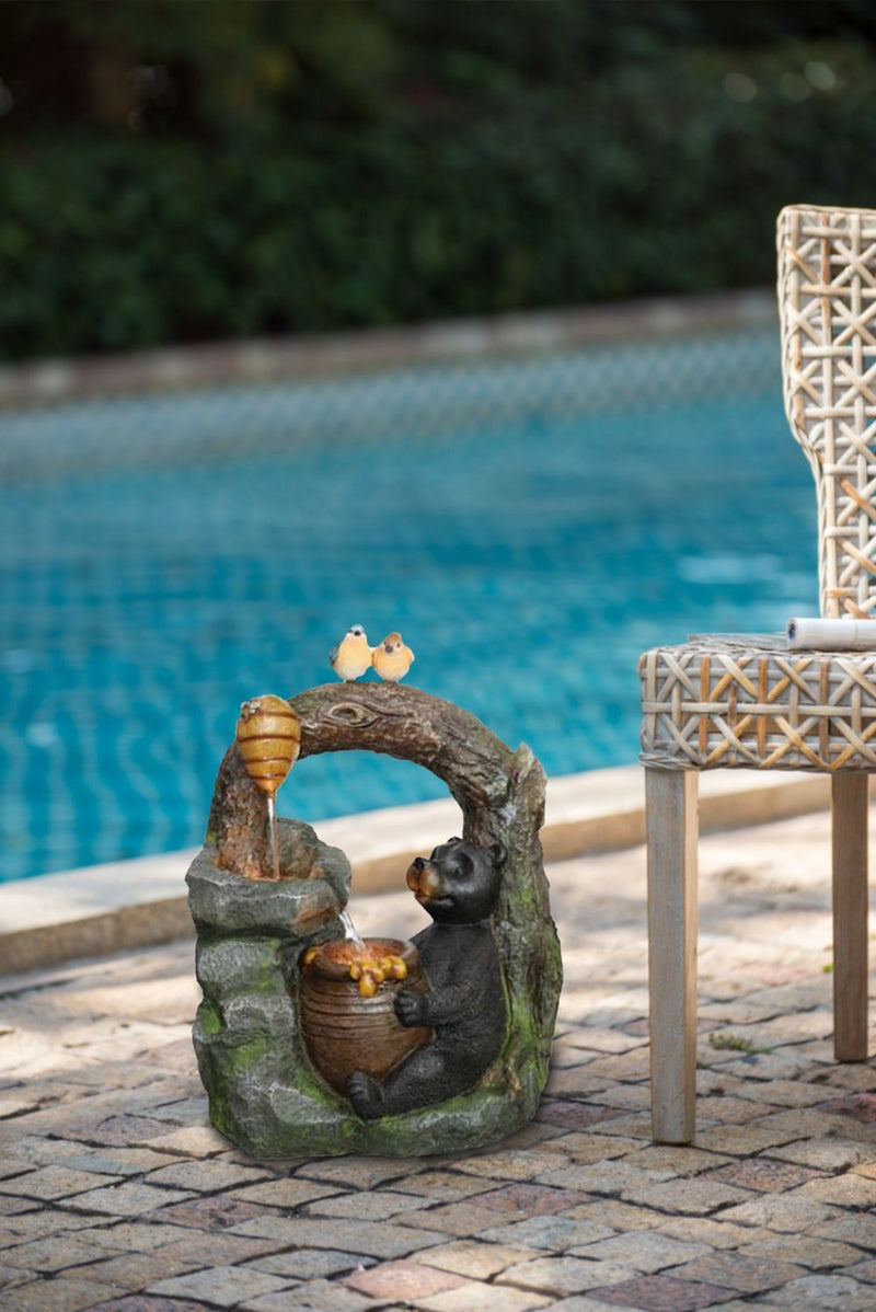 Decorative 2 Tiered Water Fountain With Woodland Animal Design, Outdoor Fountain With Light And Pump - Multi