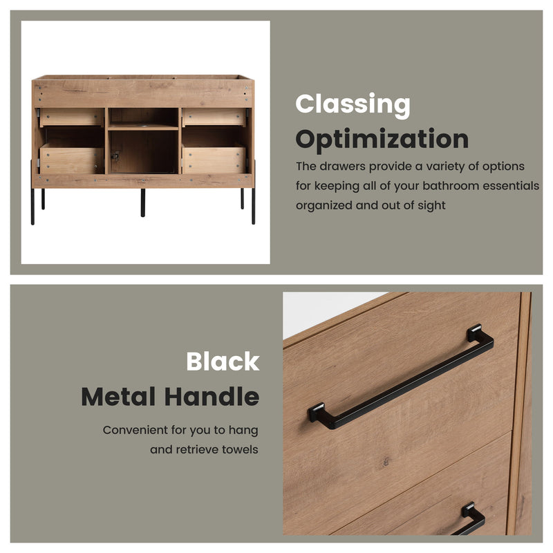 46" Freestanding Bathroom Vanity With Soft Close Doors And 4 Drawers, (Vanity Only) - Imitative Oak